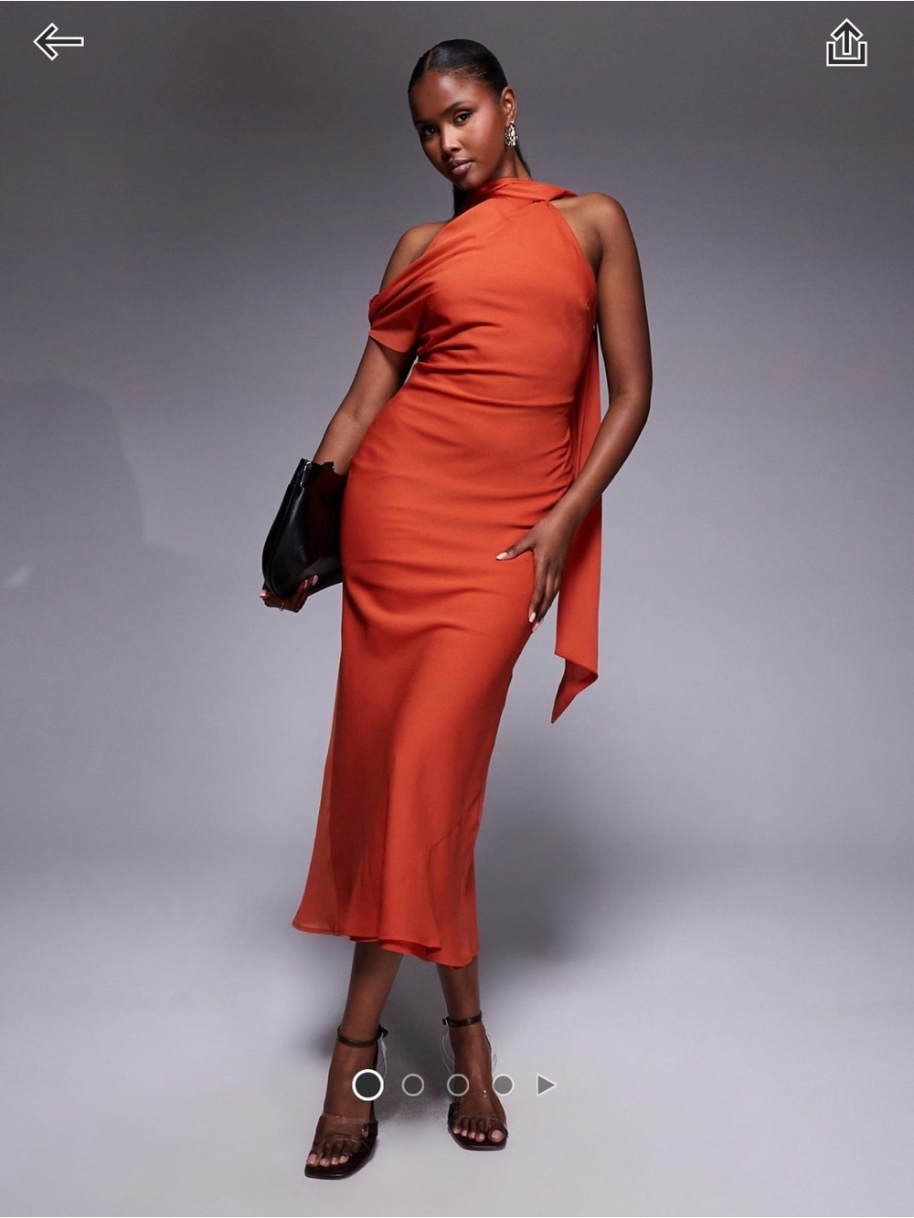 ASOS One-Shoulder Midi Dress in Rust Orange